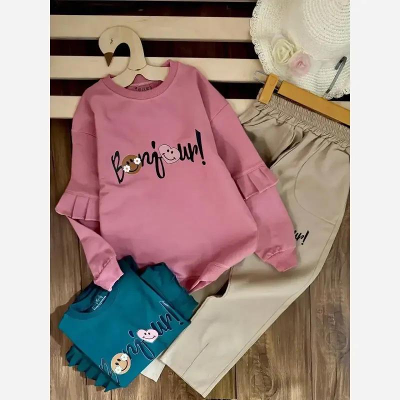 بلوز و شلوار بچگانه مدل بونجور بلوز پنبه دورس و شلوار کتان سایز 35 تا 50