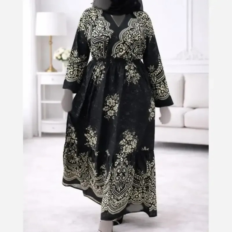 پیراهن ساحلی زنانه فلور حاشیهدار چپ و راستی فری سایز 38 تا 48