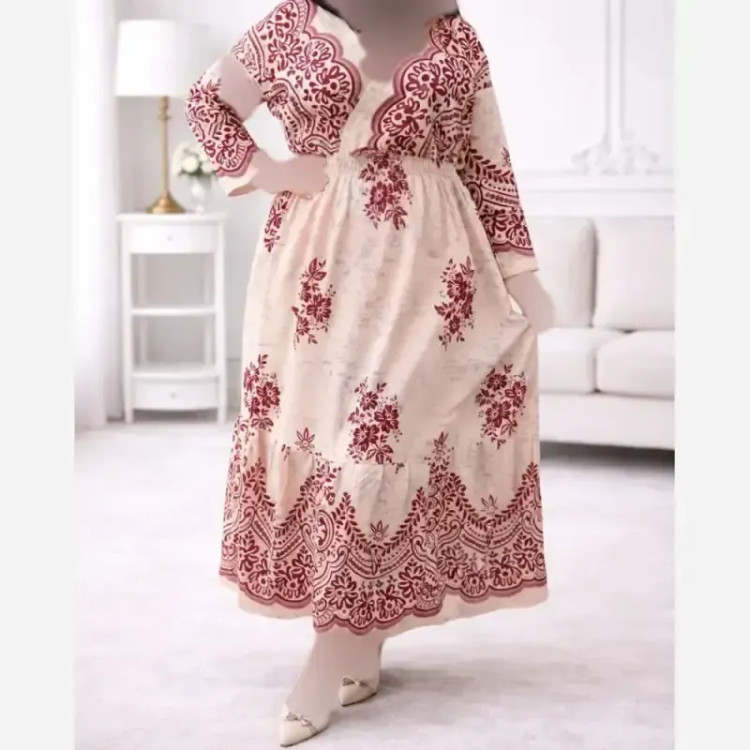پیراهن ساحلی زنانه فلور حاشیهدار چپ و راستی فری سایز 38 تا 48
