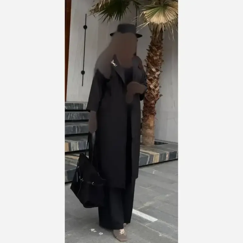 مانتو بلند جلو باز مدل پرستو پارچه بزیاق درجه یک کمربنددار فری سایز