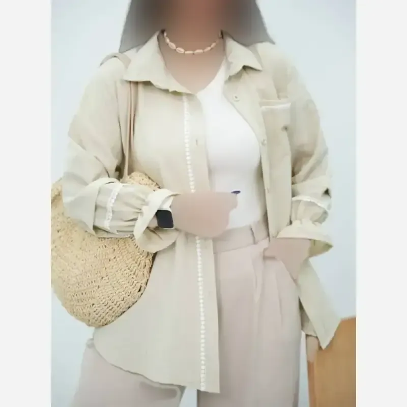 شومیز مانتویی خرج کار کنفی مدل دیارا جنس پارچه شانتون فری سایز