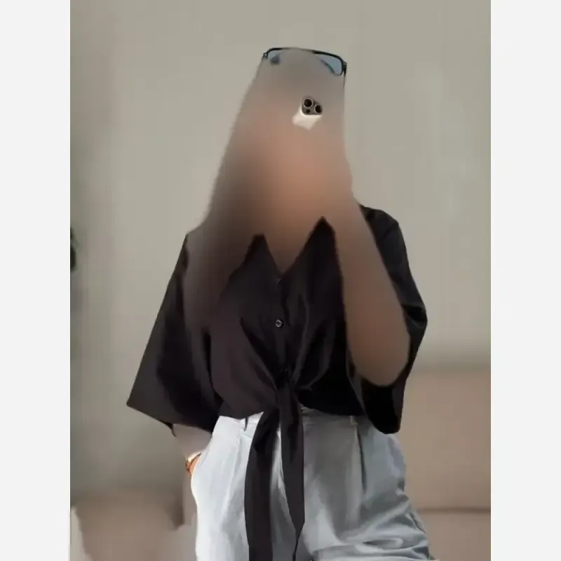 شومیز جلو گره ای لینن پنبه مدل تبسم فری سایز