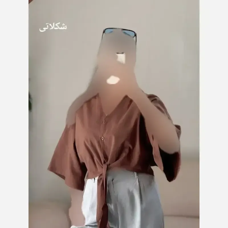 شومیز جلو گره ای لینن پنبه مدل تبسم فری سایز
