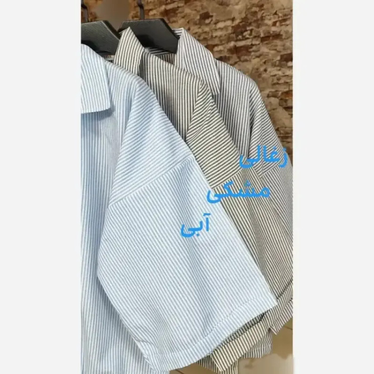 شومیز لینن راه راه زنانه فری سایز مدل شکوفا رنگبندی
