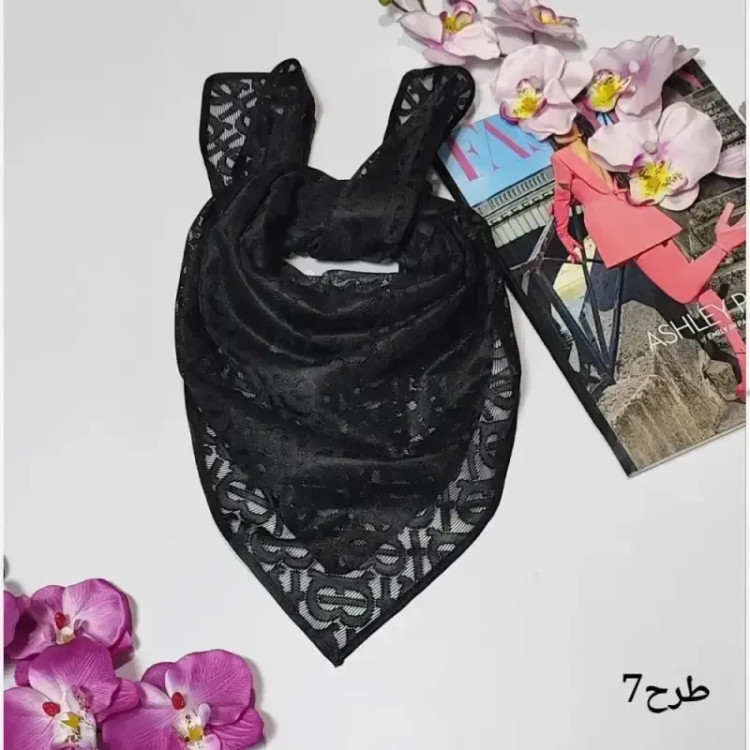 مینی اسکارف توری طرحدار ابعاد 70 در 70 جنس تور