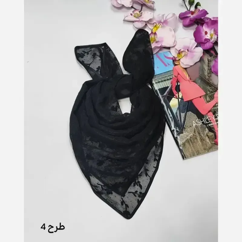مینی اسکارف توری طرحدار ابعاد 70 در 70 جنس تور