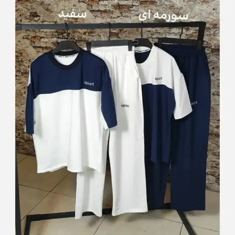 ست تیشرت شلوار اسپرت پنبه گلکسی فری سایز مدل ویشکا