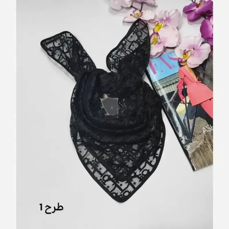 مینی اسکارف توری طرحدار ابعاد 70 در 70 جنس تور