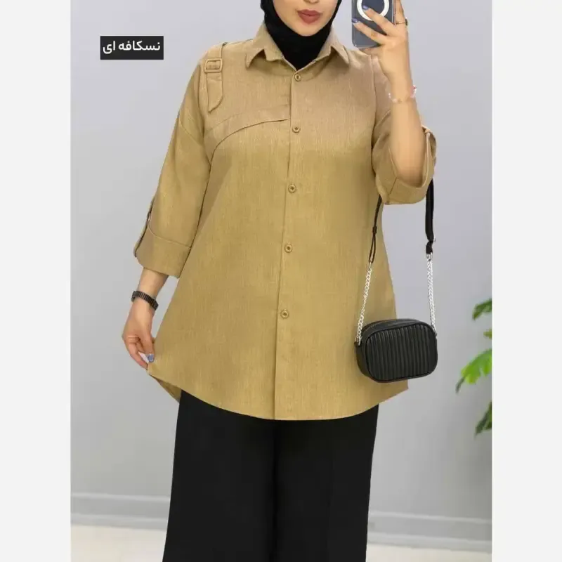 مانتو سگگ دار کامیلا جنس شانتون طرح درختی فری سایز