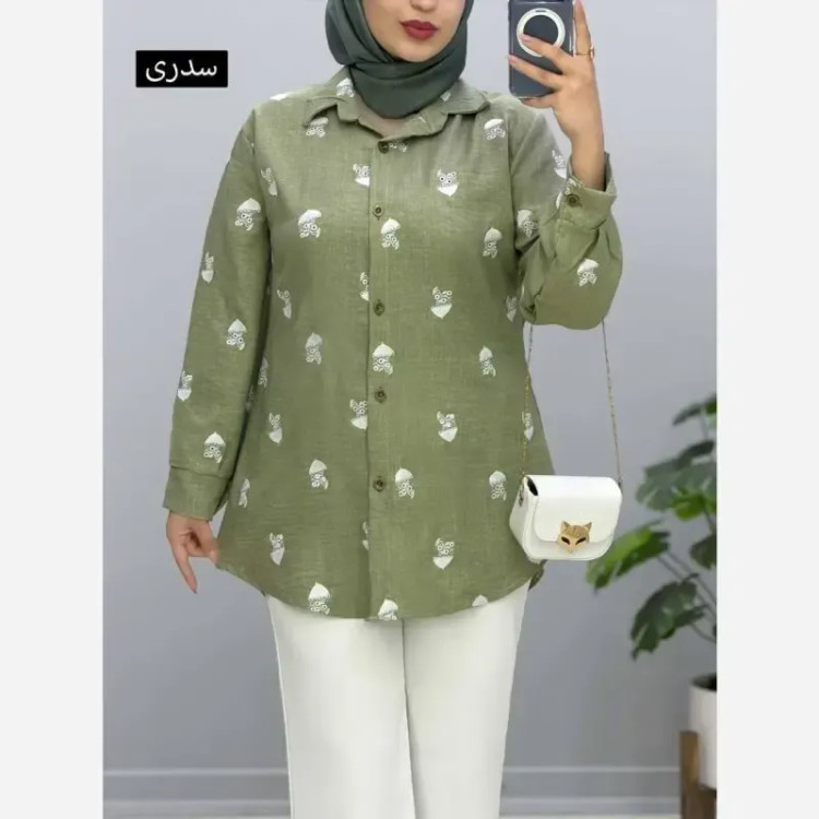 شومیز مانتویی شانتون زنانه فری سایز رنگ بندی