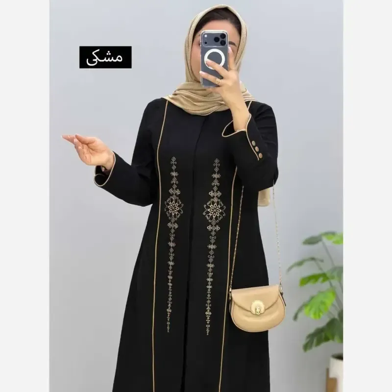 مانتو زنانه مزونی دلبر یقه هفت ایستاده جنس شانتون صوفیا جودن سایز بزرگ