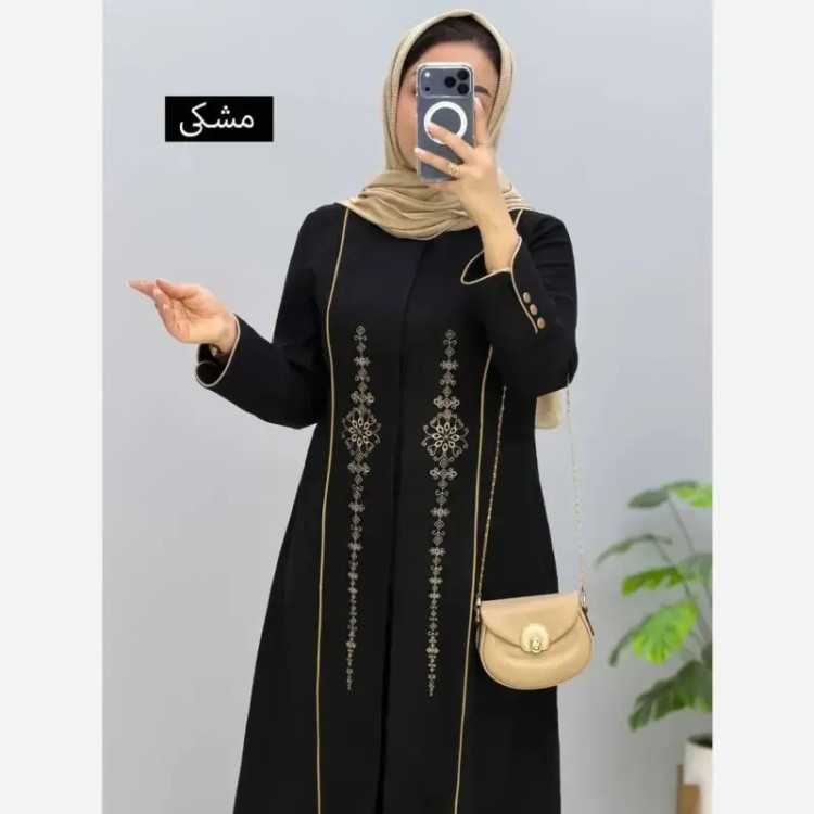 مانتو زنانه مزونی دلبر یقه هفت ایستاده جنس شانتون صوفیا جودن سایز بزرگ