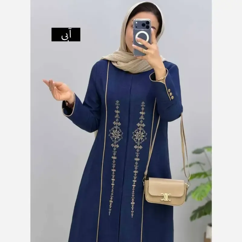 مانتو زنانه مزونی دلبر یقه هفت ایستاده جنس شانتون صوفیا جودن سایز بزرگ