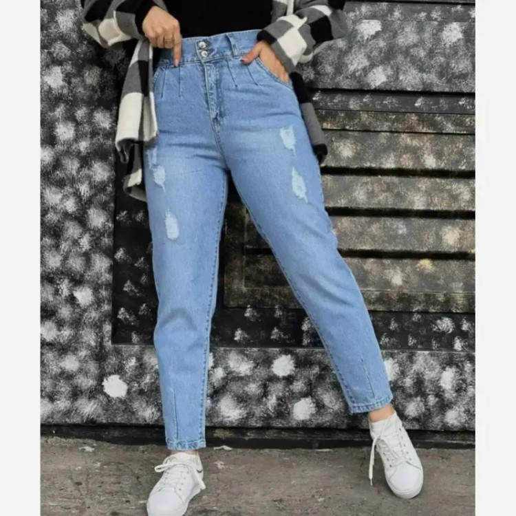 شلوار جین مام استایل کمرکش قد 90 جنس جین اصلی