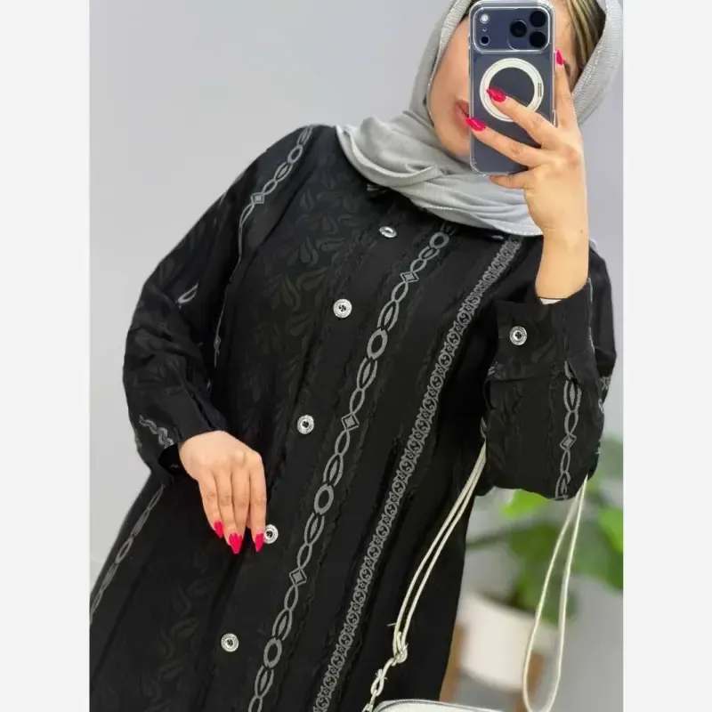 مانتو بلند ژاکارد مشکی سایز بزرگ مناسب سایز 46 تا 52