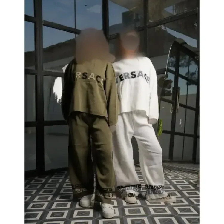 ست بلوز و شلوار بافت ورساچه مدل شادن نخ بافت آکریل فری سایز