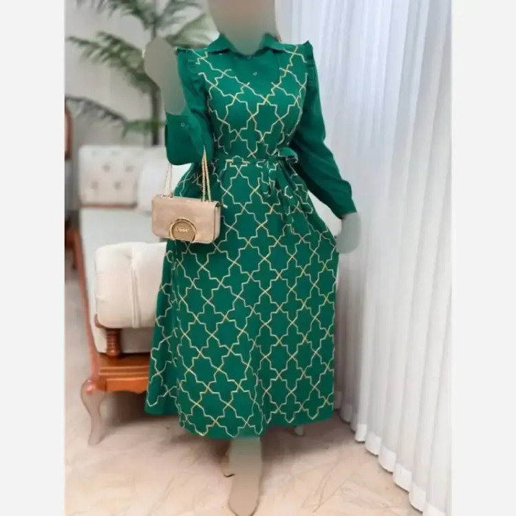پیراهن مانتویی زنانه اسکادا طلاکوب مدل ساحل سایز بزرگ