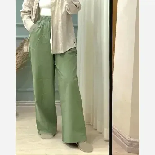 شلوار نیم بگ لینن زنانه سایز 38 تا 48 قد 100 سانت