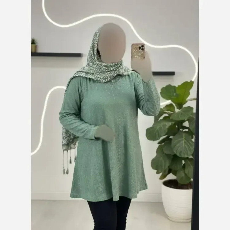 تونیک نگین دار ژاکارد ویسکوز مدل ژالین فری سایز