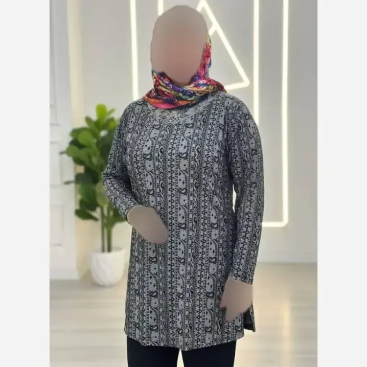 تونیک نگین دار ژاکارد ویسکوز مدل ژالین فری سایز