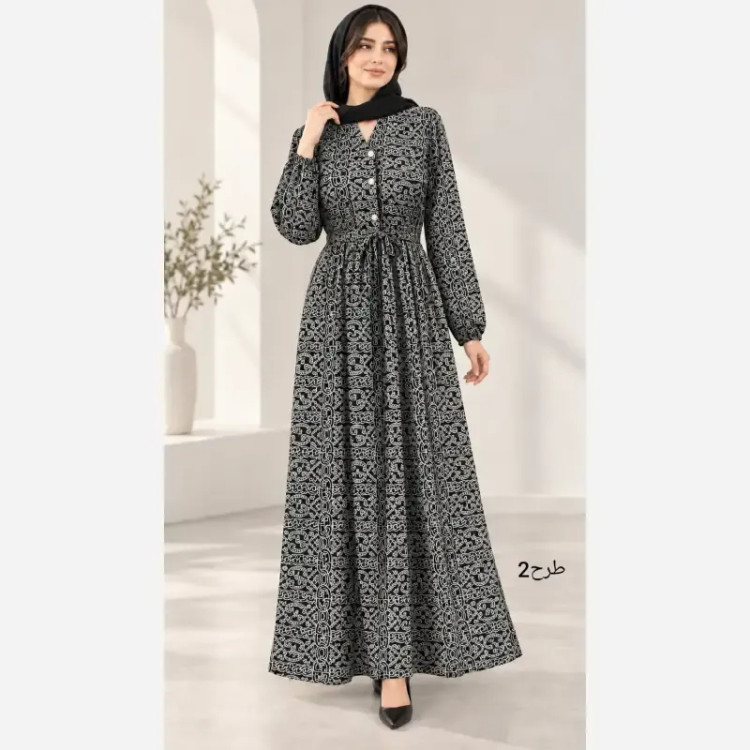 پیراهن بلند آسلین زنانه الیزه طرح دار سایزبندی 1 و 2