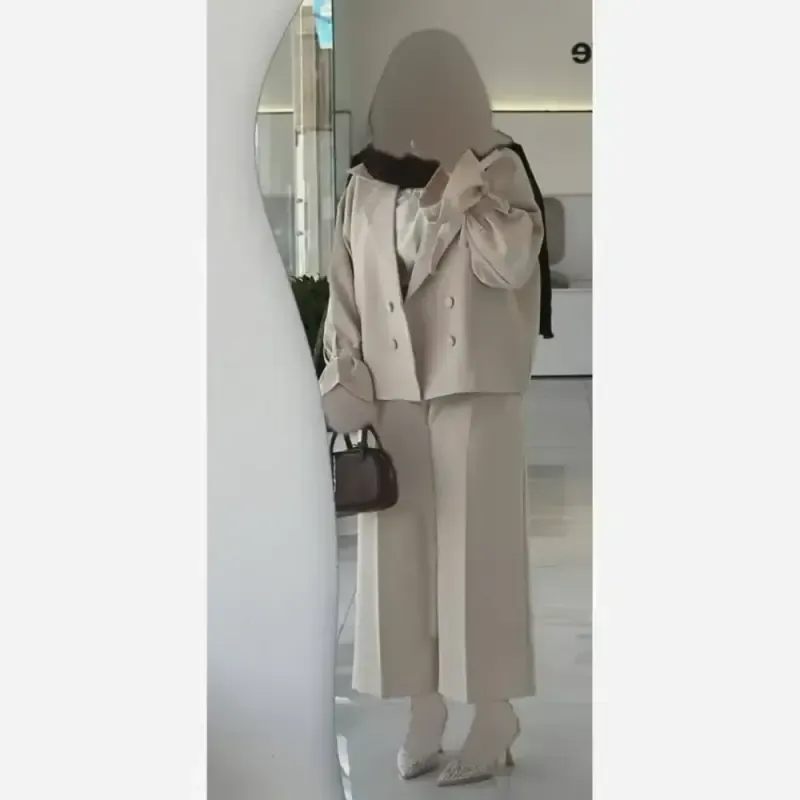 کت شلوار زنانه مازراتی واید لگ سایز 38 تا 48 رنگ مشکی شکلاتی استخوانی