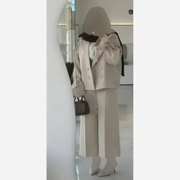 کت شلوار زنانه مازراتی واید لگ سایز 38 تا 48 رنگ مشکی شکلاتی استخوانی