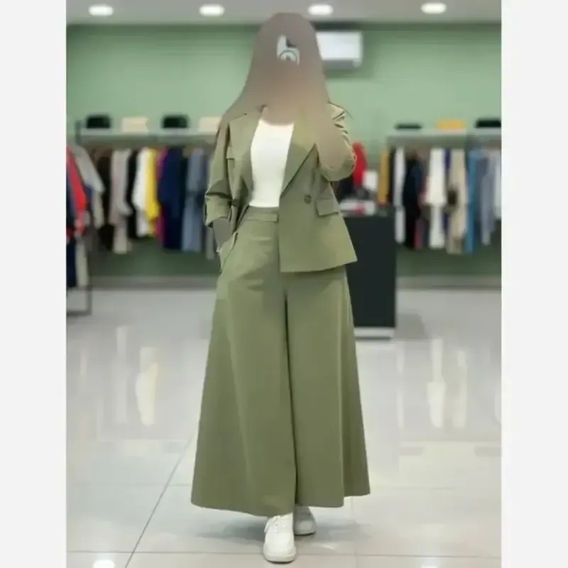 کت شلوار زنانه لینن مدل سارا رنگ مشکی و سبز سایز 38 تا 46
