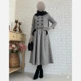کت دامن پیچازی ضخیم زنانه سایز بزرگ و معمولی رنگ کرم و مشکی