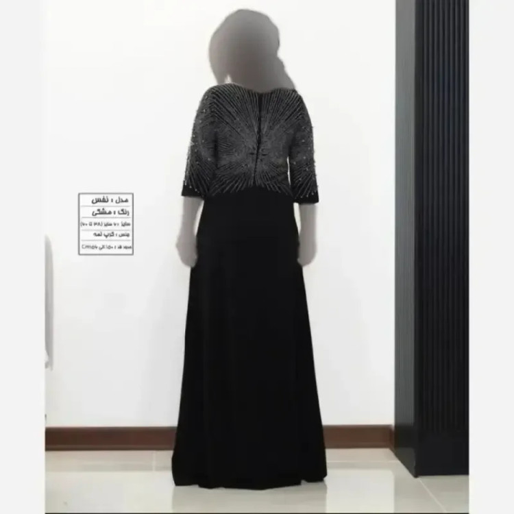 ماکسی مجلسی زنانه کرپ لمه مشکی قد 150 سایز بزرگ و معمولی