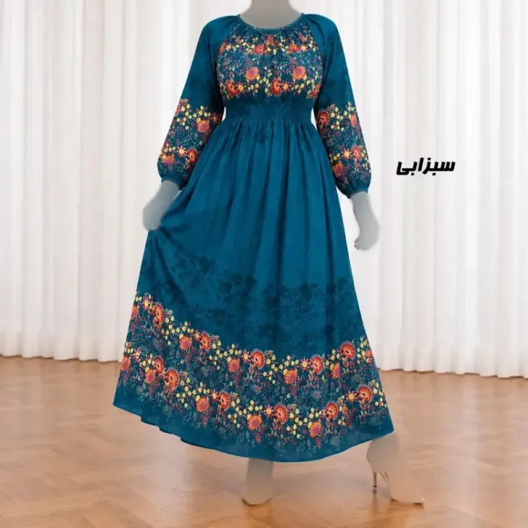 پیراهن ساحلی زنانه نخی کش دار طرح حاشیه برگ فری سایز