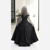 پیراهن مجلسی زنانه دانتل چمنی مشکی کاپدار نگین دار قد 155 سایز 38 تا 52 مدل روژین