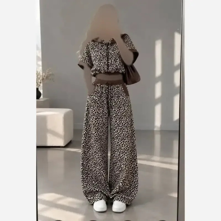 ست وست و شلوار پلنگی دورس اسپان تو کرکی سایز فری 36 تا 44 رنگ مشکی و قهوه ای