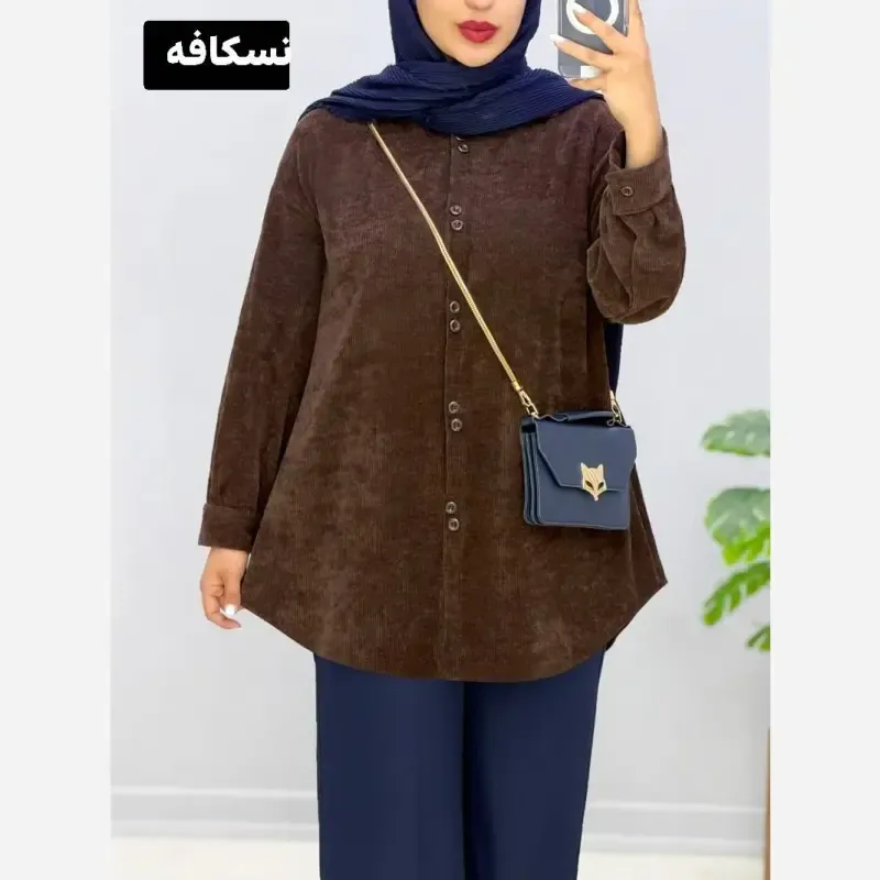 شومیز مخمل کبریتی دکمه دوبل فری سایز مناسب سایز بزرگ