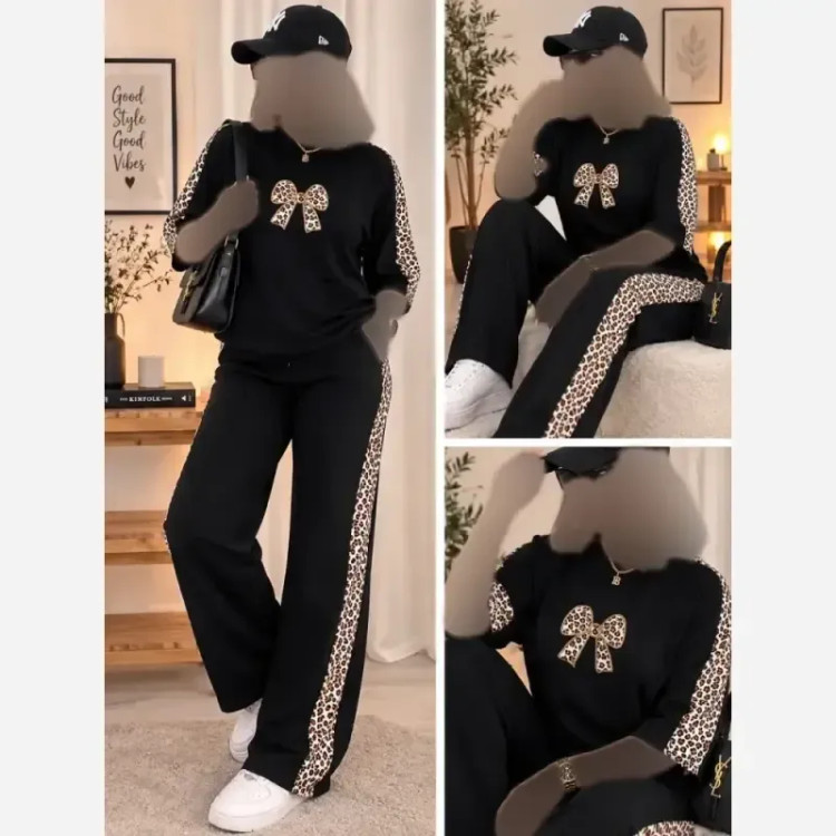 ست زنانه نخ پنبه طرح پلنگی گرم بالا فری سایز 38 تا 46
