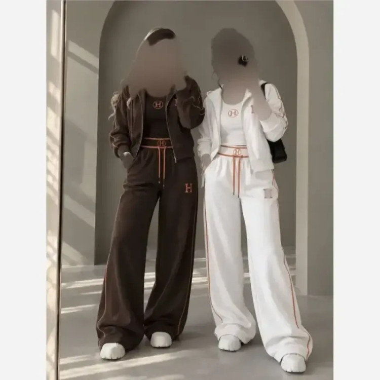 ست سه تیکه زنانه دورس دو نخ رویه و شلوار و تاپ رنگی سایز فری تا 46