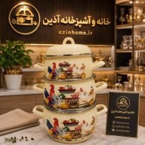 سرویس قابلمه لعابی طرح خروس و مرغ