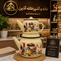 ست کتری و قوری لعابی طرح خروس و مرغ