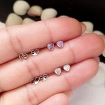 گوشواره نقره میخی طرح قلب عیار 925 برند BSJ silver سفید و یاسی