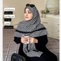 روسری نخ طرح مایایه سفید مشکی دوردوز ابعاد 140 در 140