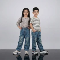 شلوار جین بگ بچه گانه آبی مناسب 2 تا 7 سال