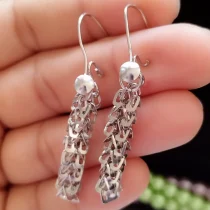 گوشواره نقره آویز زنانه طرح شرشره ای عیار 925 با روکش طلا سفید
