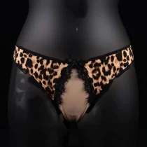 شورت فانتزی زنانه طرح پلنگی فاق باز سایز XL رنگ کرم