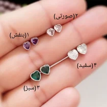 گوشواره نقره زنانه میخی عیار 925 با روکش طلا سفید و نگین های رنگی
